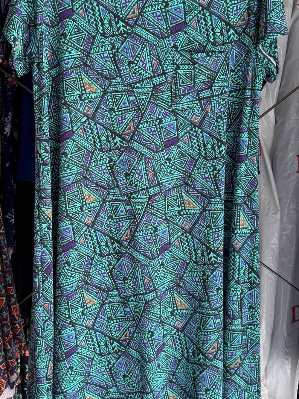 LuLaRoe Teal & Purple Geometric Midi Dress
